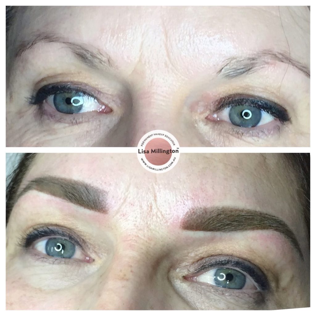 before and after woman gets powder brows in melbourne